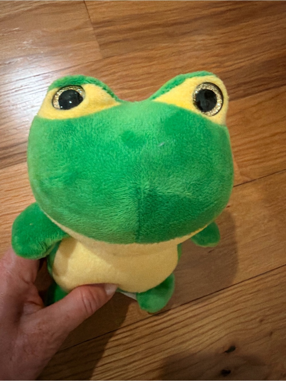 Green and Yellow Plush Frog Toy - Soft Comfort Plushie